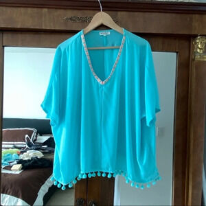 Top Tunic Green L bat sleeves Tassels